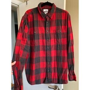 Sonoma Buffalo Check Flannel Modern Fit Button Down Red Gray/Black Size XL EUC